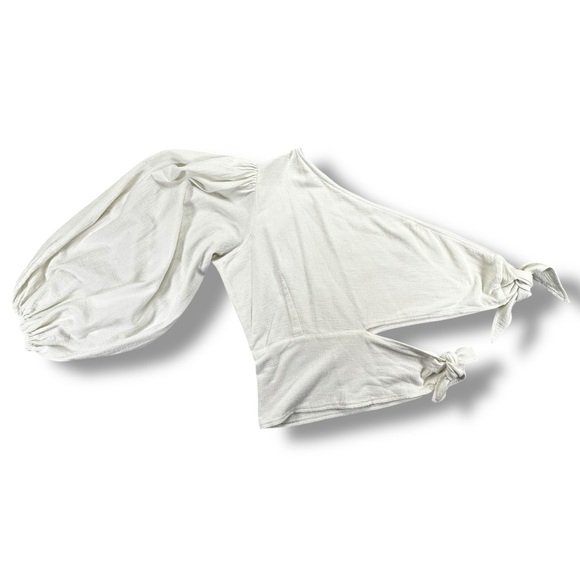 Jen's Pirate Booty Graffiti Bridge One-Shoulder Balloon Sleeve Top Large White - Picture 2 of 7